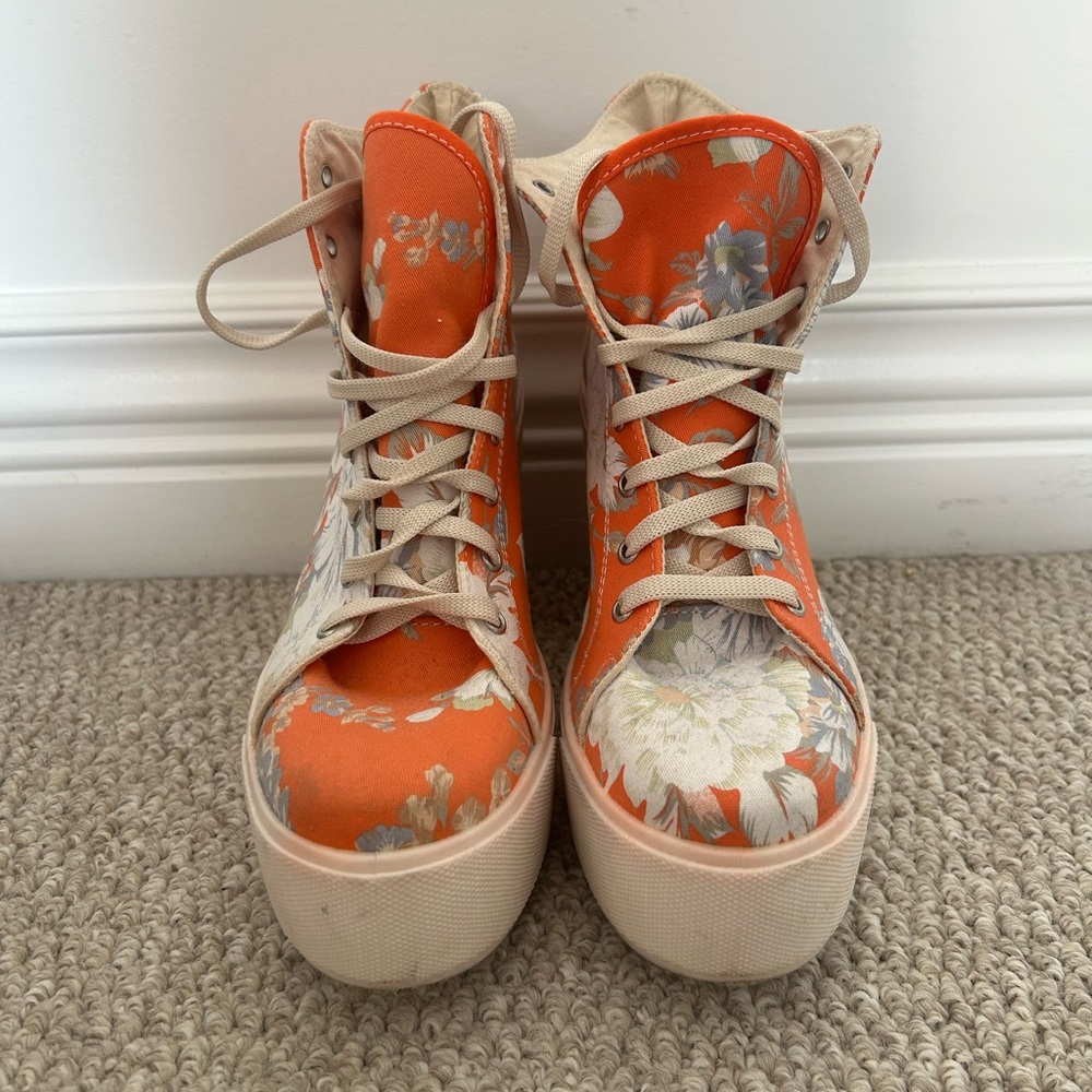 Shellys London Orange Floral High-Top Booties